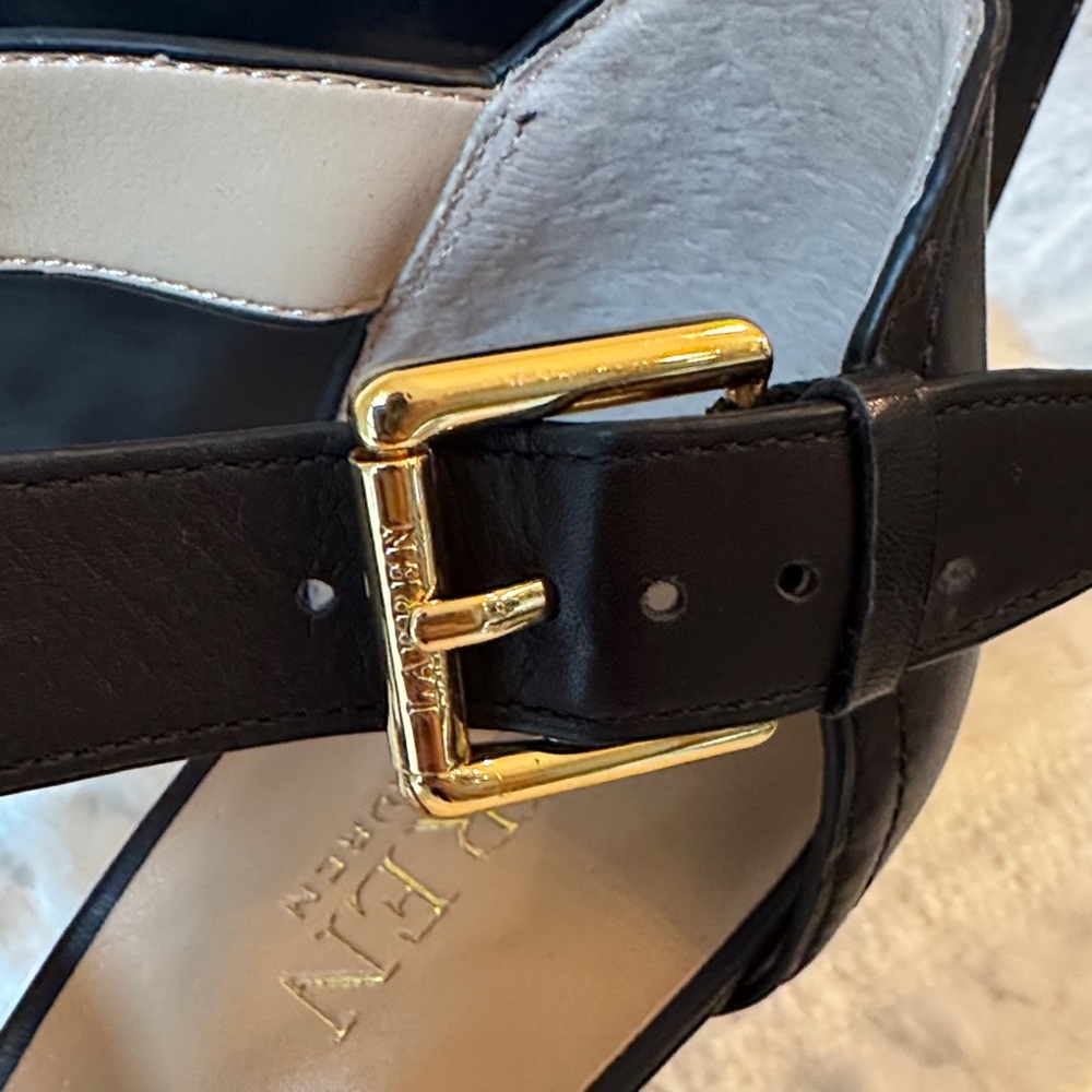 Lauren Ralph Lauren Black Leather Crisscross Strappy Heels - Picture 4 of 7